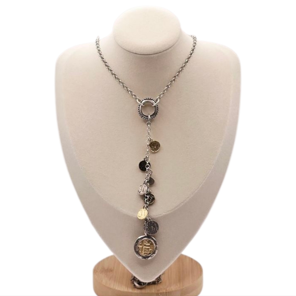 Chico's Silver-Tone Multi-Coin Lariat Necklace - Picture 2 of 6